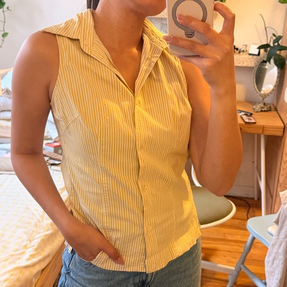 PINSTRIPE VINTAGE COLLARED BUTTON UP TOP - XS S - Picture 12 of 12